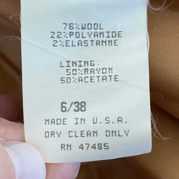 PHILLIPE ADEC Camel Wool Blend Tweed Jacket with Burgundy Trim Sz 6 - Picture 15 of 16